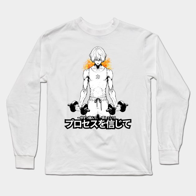 Disciplined Warrior: Anime-Inspired Workout Art - Man Long Sleeve T-Shirt by AmandaOlsenDesigns